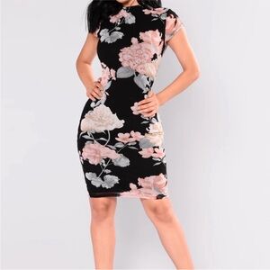 Fashion Nova Black Floral Midi Dress